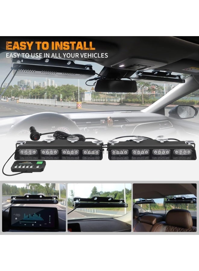 LAMAY Dash Strobe Lights Safety Flashing Warning Hazard Interior Front/Rear Windshield Deck Split Light Bar w/Suction Cups (Amber White) - Image 5